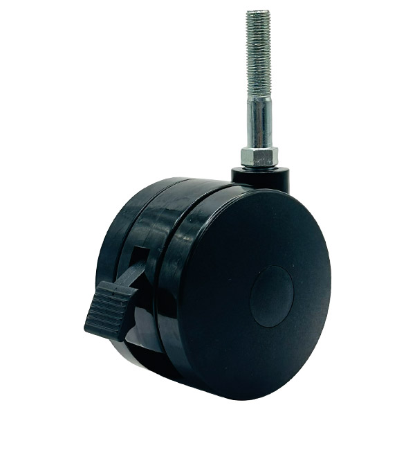 75mm Twin Wheel Castor with Brake - UNF Thread & Expanding Socket - Tube Fitting